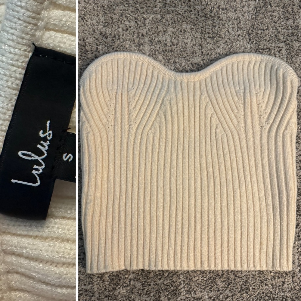Lulu's cream Ribbed Knit strapless sweater tank Top sz Small